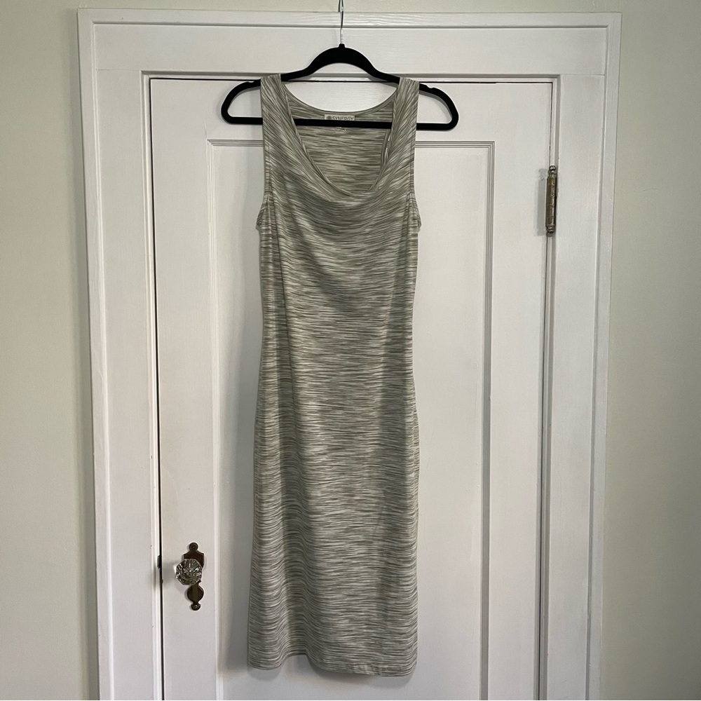 Synergy Organic Cotton Cowl Neck Sleeveless Midi Length Dress In Oatmeal Heather